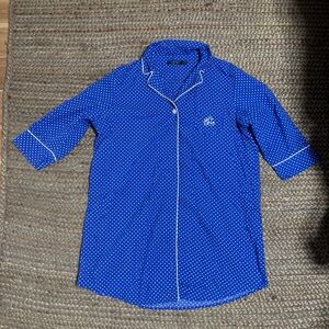 Lauren Ralph Lauren Embroidered LRL Blue Polka Dot Button Down Nightgown
